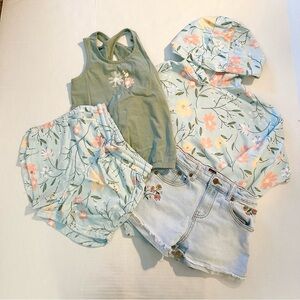 Matching Floral Hoodie, Tank Top and Two Shorts Set